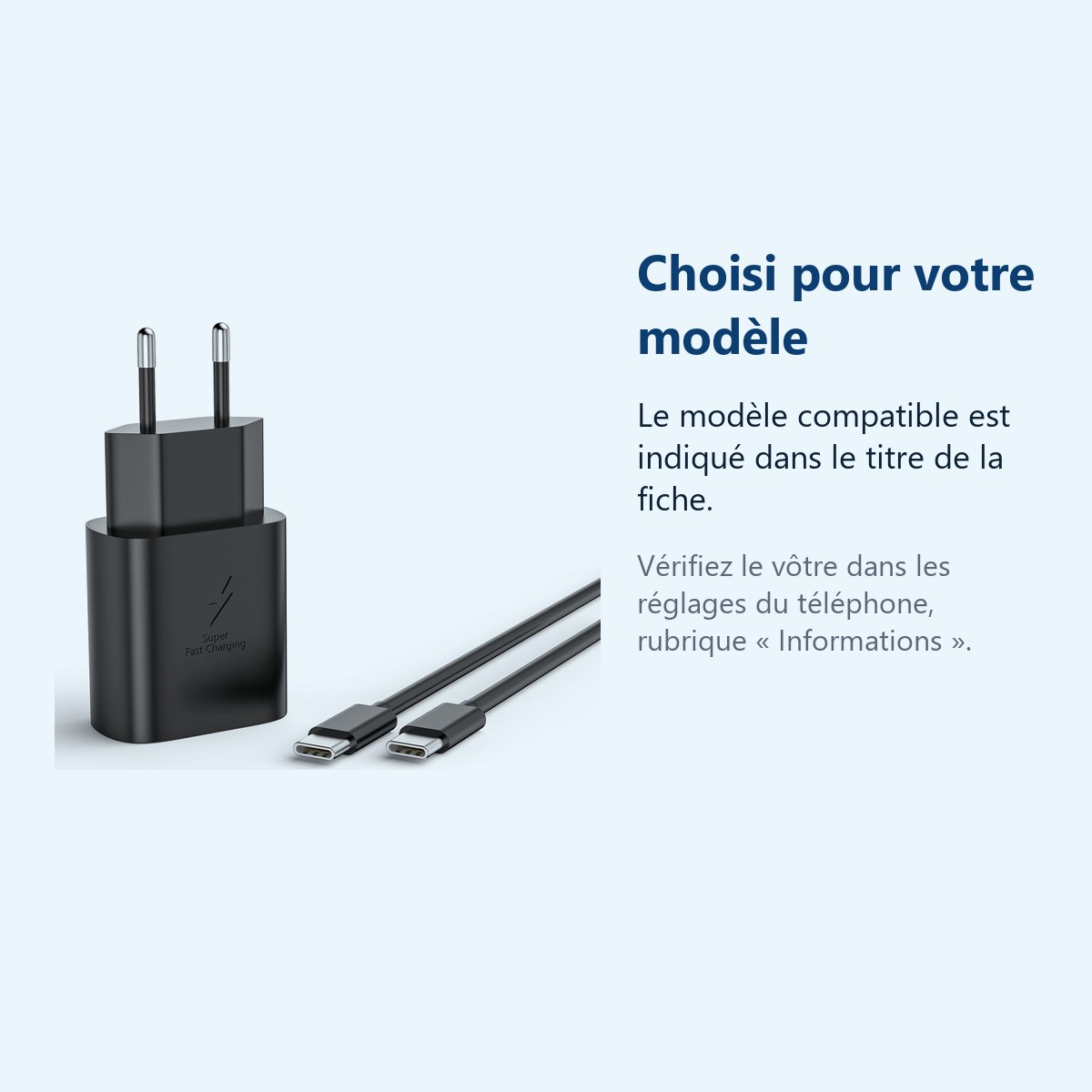 Accessoire ajusté au modèle exact – Chargeur Noir Rapide 25W + Cable USB C pour iPhone 17 / 16 / 16e / 15 / Pro / Plus / Pro