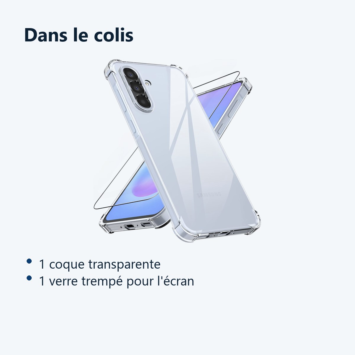 Contenu du colis – Coque Pour Samsung Galaxy A57 5G Silicone Transparente Angles Renforces + Verre Trempe
