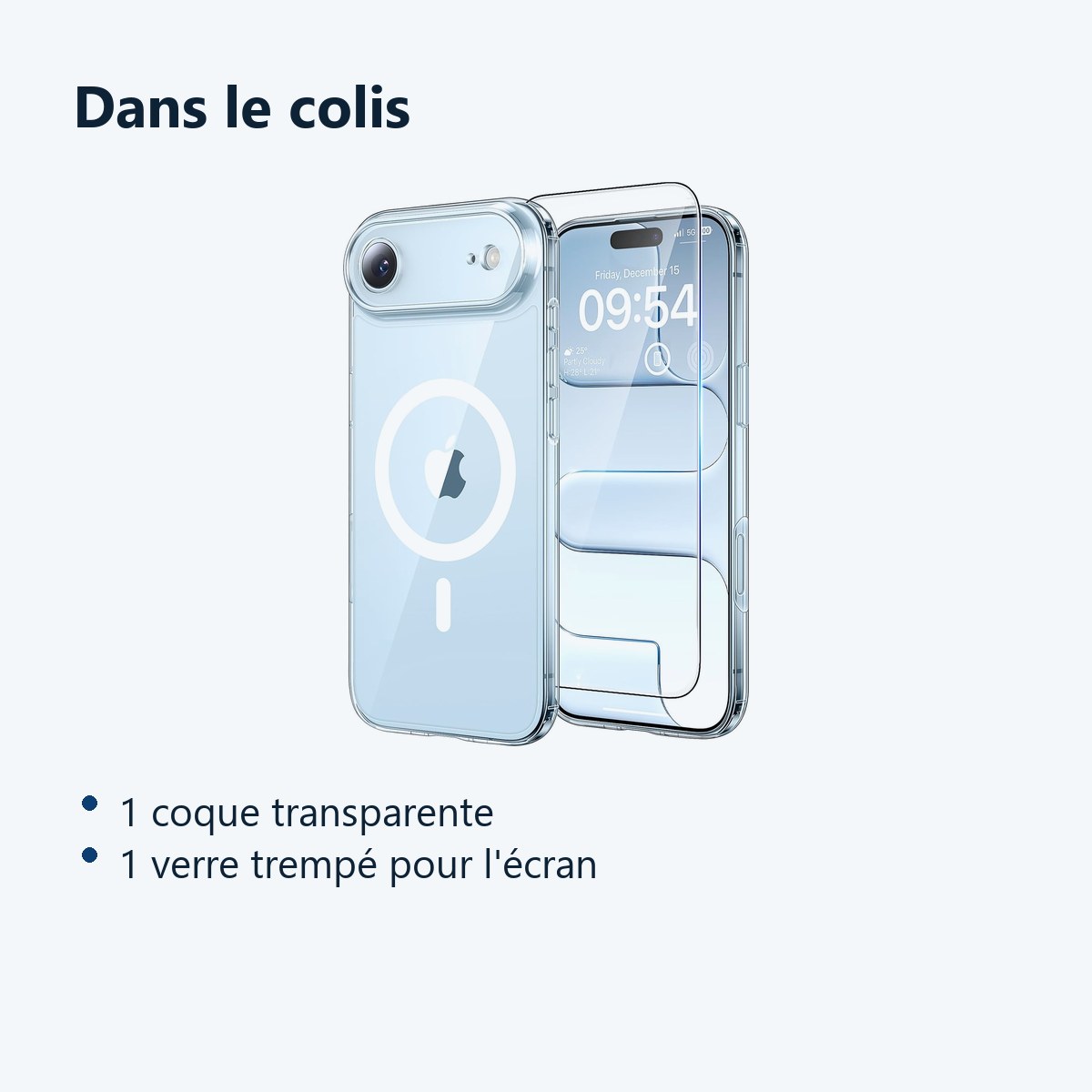 Contenu du colis – Coque Silicone Transparente Compatible Magsafe + Verre Trempe Pour iPhone 17 Air