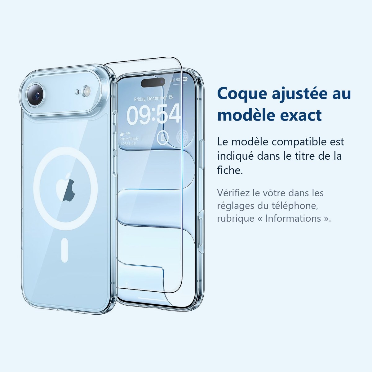 Accessoire ajusté au modèle exact – Coque Silicone Transparente Compatible Magsafe + Verre Trempe Pour iPhone 17 Air