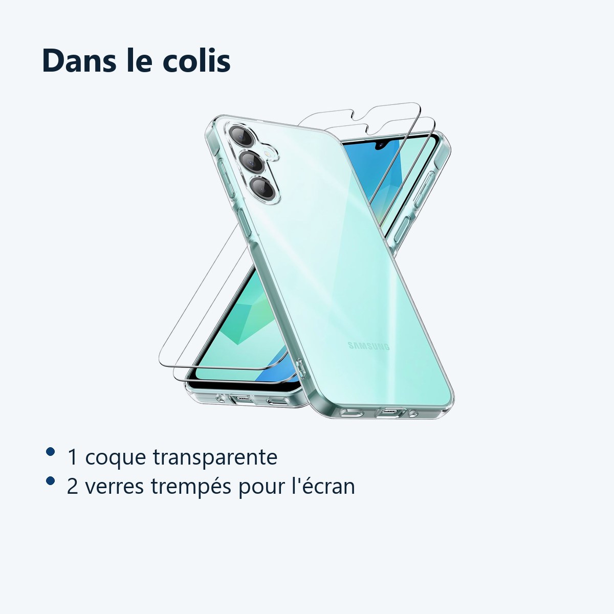 Contenu du colis – Coque Silicone Transparente + 2 Verres Trempes Pour Samsung Galaxy A16