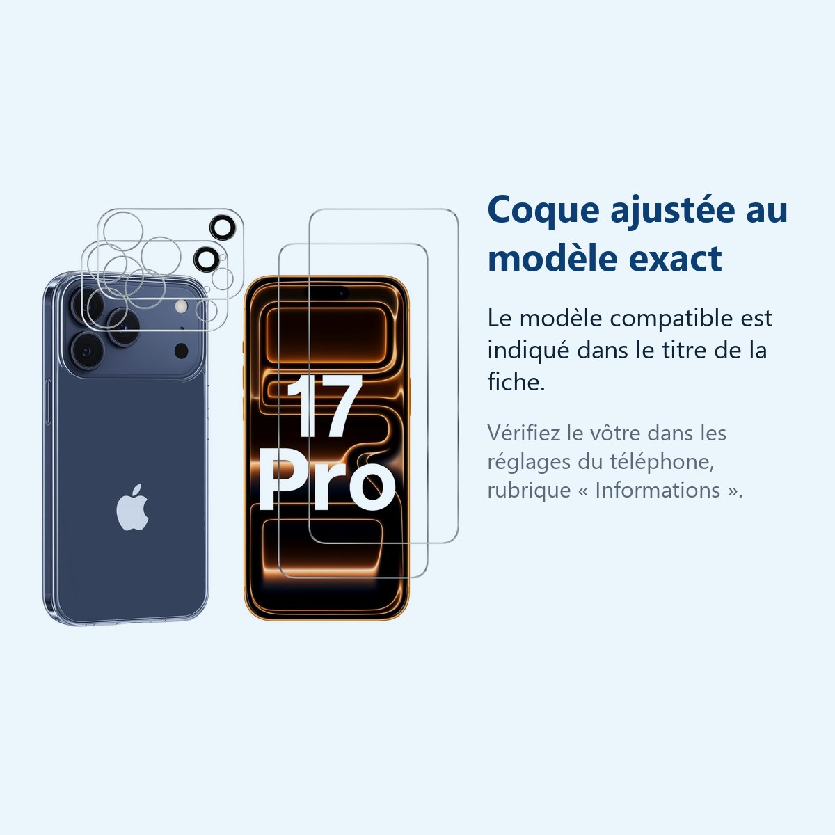 Accessoire ajusté au modèle exact – Coque Silicone Transparente + Verres Trempes et Protections Camera Arriere Transparent X2