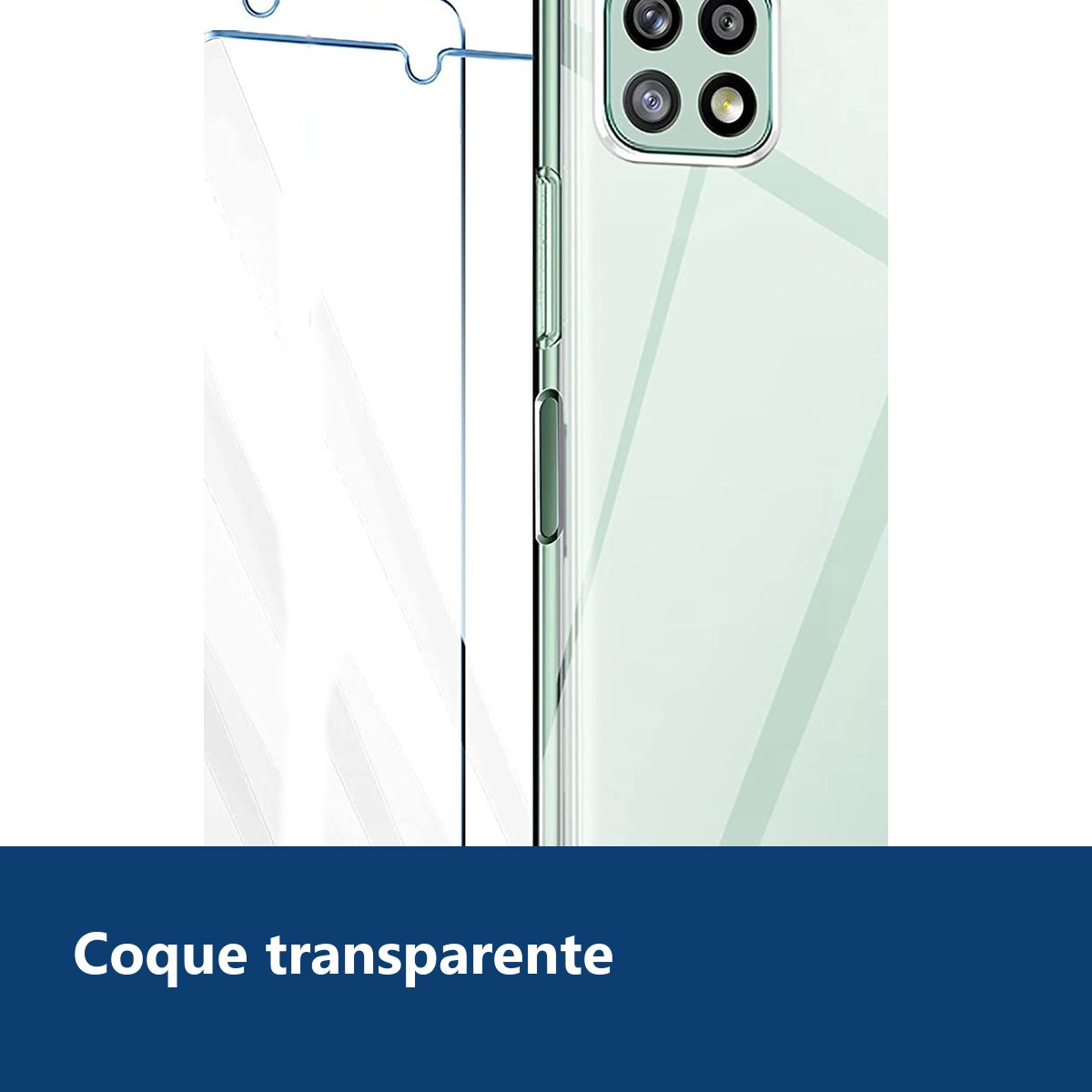 Vue de détail – Coque Silicone Transparente + 2 Verres Trempes Pour Samsung A22 5G