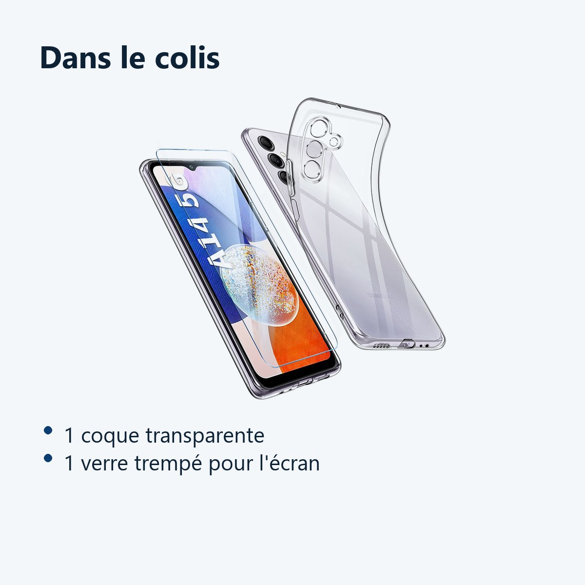 Contenu du colis – Coque Silicone Transparente + Verre Trempe Pour Samsung Galaxy A14 4G / 5G
