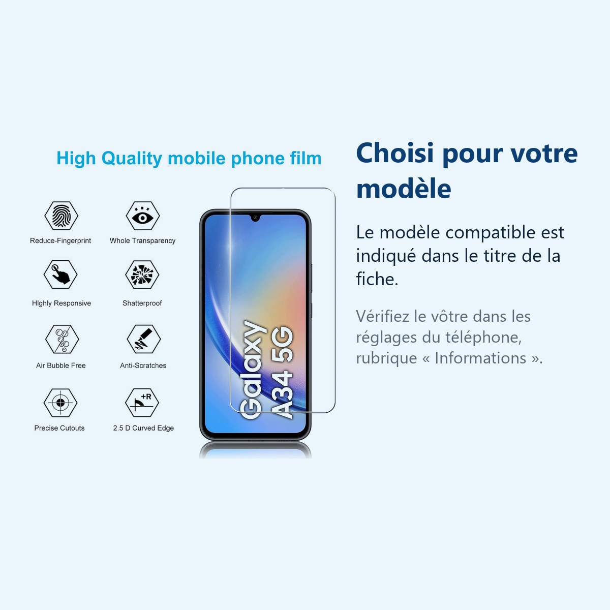 Accessoire ajusté au modèle exact – Verre Trempé pour Samsung Galaxy A34 5G (6,6 pouces) [Pack 2] Film Vitre Protection Ecran