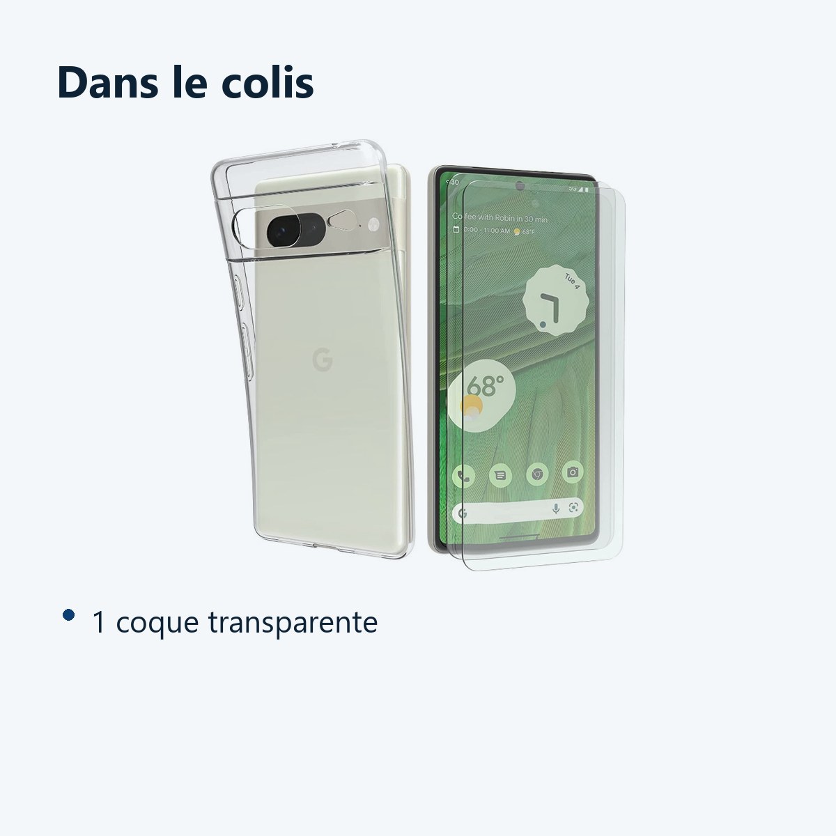 Contenu du colis – Coque Silicone Transparente + 2 Vitres Protection Ecran Pour Google Pixel 7 5G