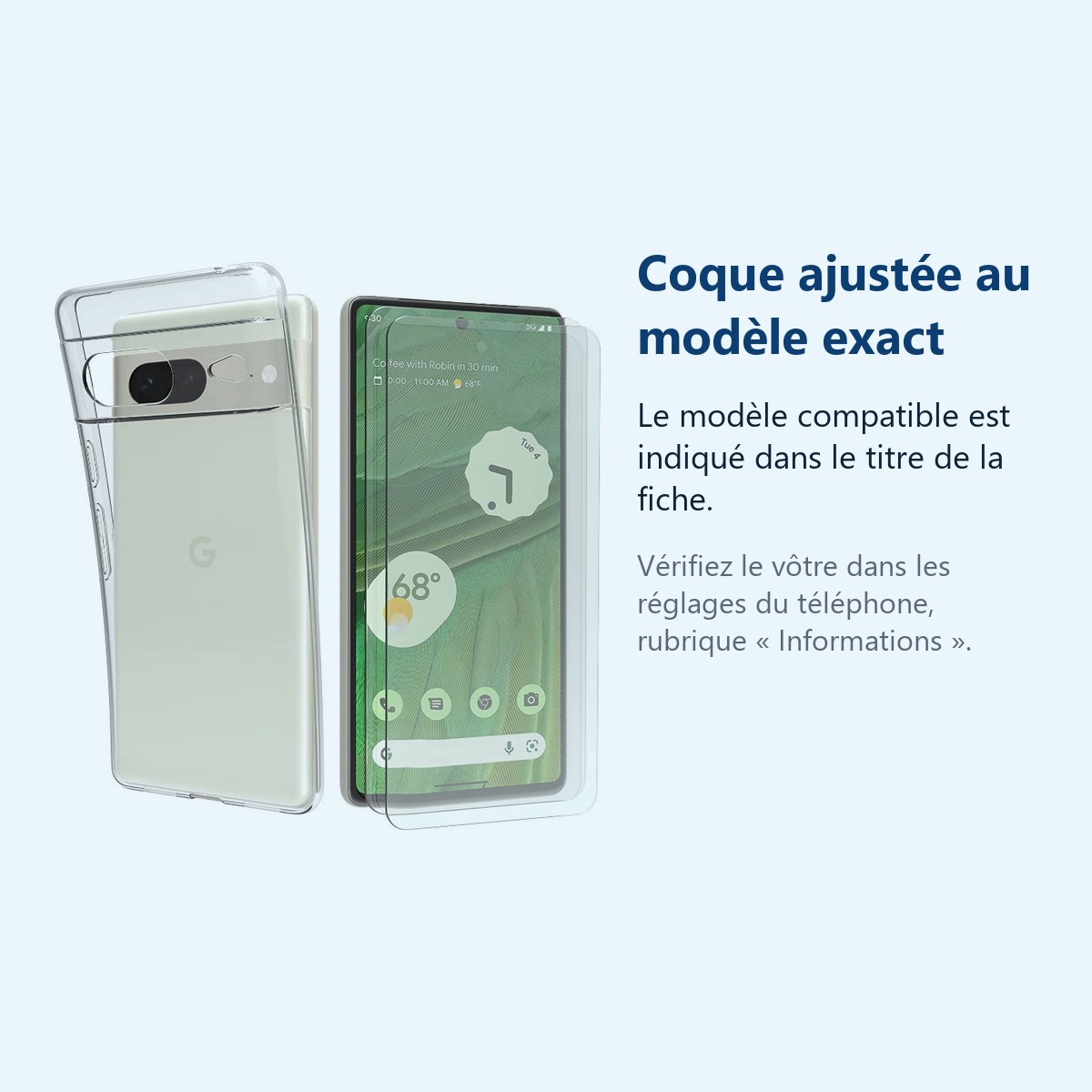 Accessoire ajusté au modèle exact – Coque Silicone Transparente + 2 Vitres Protection Ecran Pour Google Pixel 7 5G