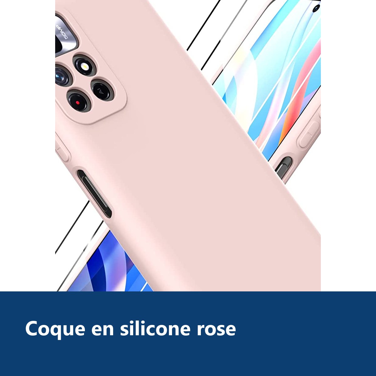 Vue de détail – Coque Silicone Rose + 2 Verres Trempes Pour Xiaomi Redmi Note 11 Pro