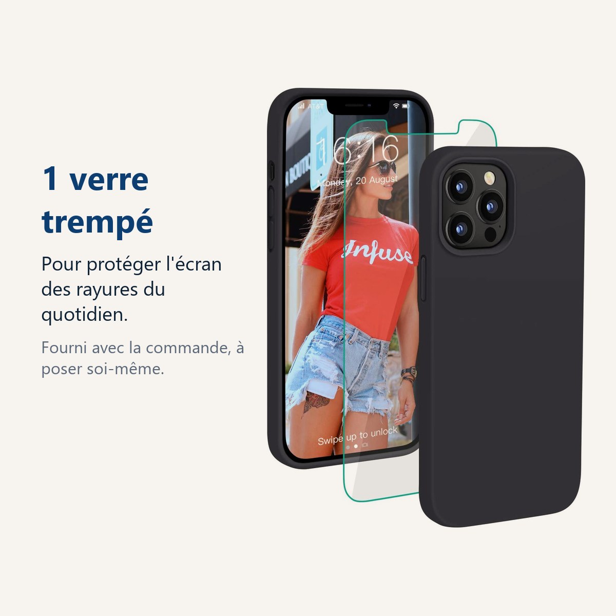 Verre trempé pour protéger lécran – Coque Silicone Couleur Noire + Verre Trempe Pour iPhone 12 / 12 Pro