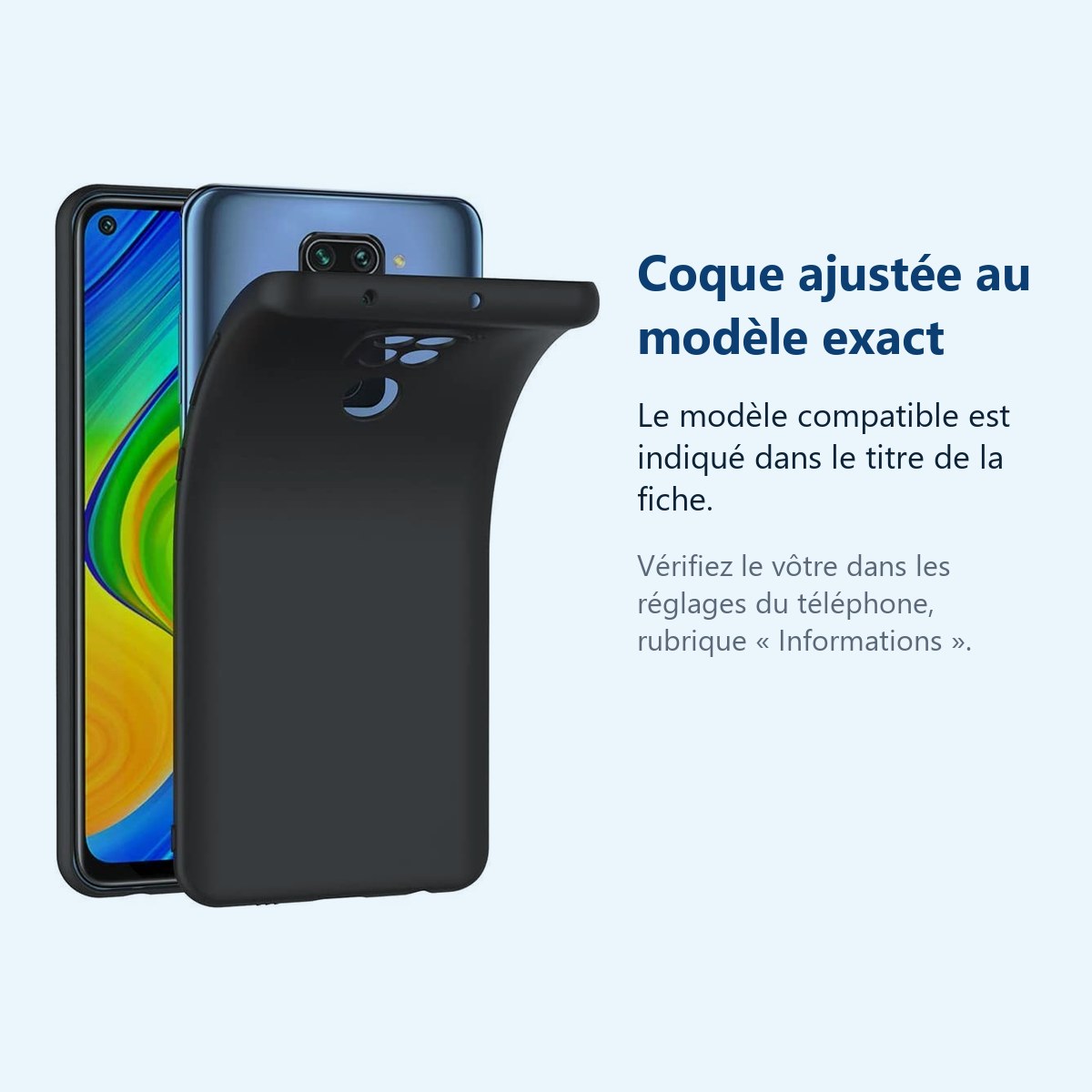 Accessoire ajusté au modèle exact – Coque Silicone Couleur Noir Pour Xiaomi Redmi Note 9