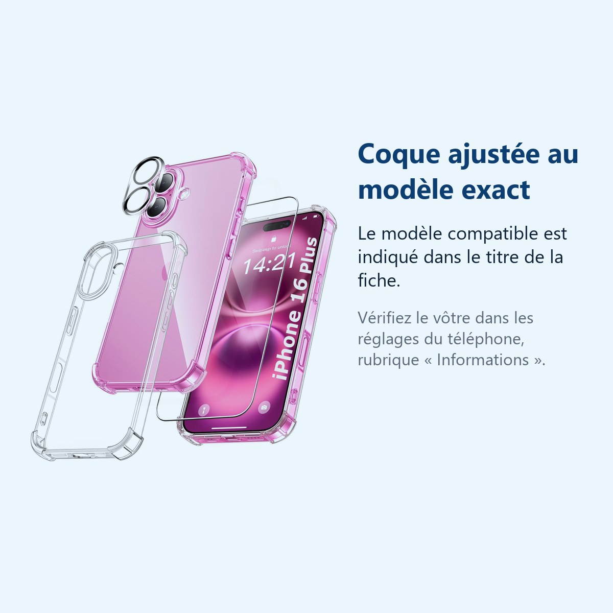 Accessoire ajusté au modèle exact – Coque Silicone Transparente Angles Renforces + Verre Trempe et Protection Camera Arriere