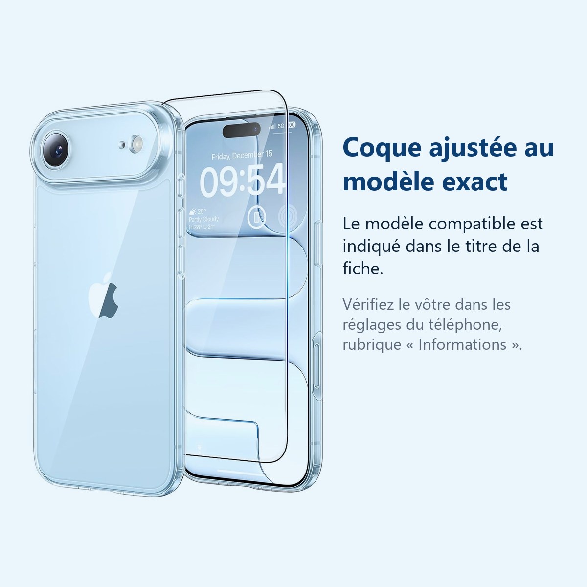 Accessoire ajusté au modèle exact – Coque Silicone Transparente + Verre Trempe Pour iPhone 17 Air