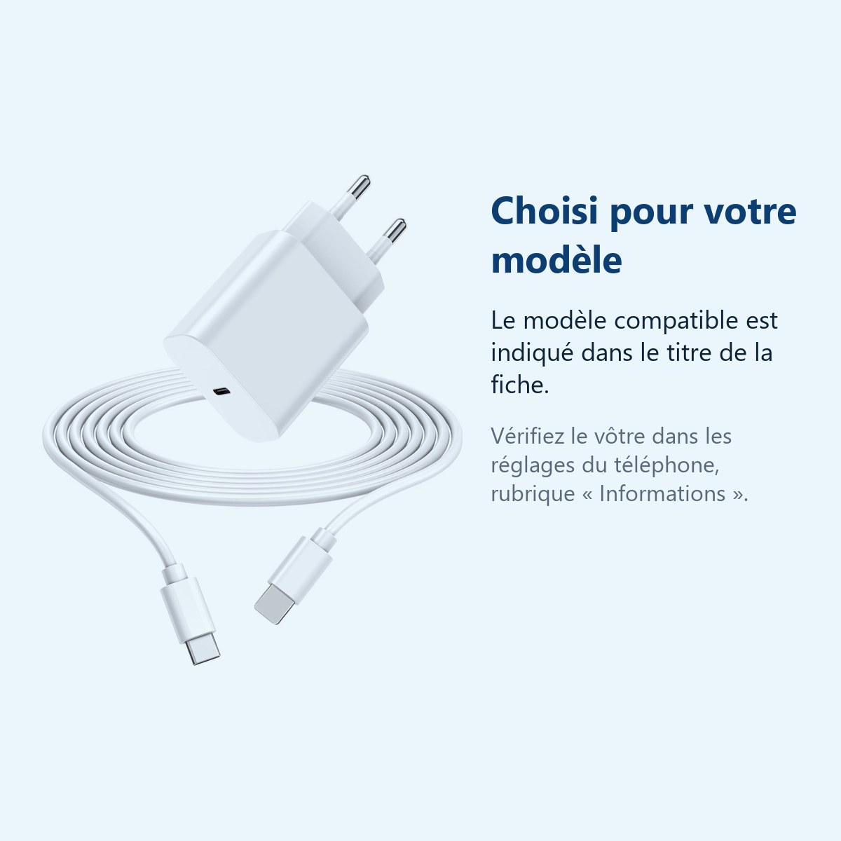 Accessoire ajusté au modèle exact – Chargeur Rapide 30W + Cable USB-C Blanc pour iPhone 17 / 16 / 16e / 15 / Pro / Plus / Pro