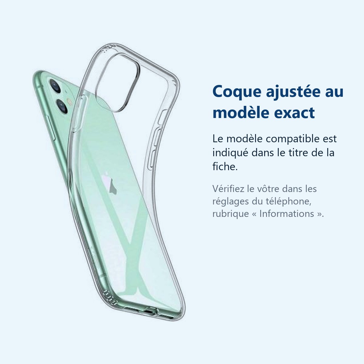 Accessoire ajusté au modèle exact – Coque Silicone pour iPhone 11 Etui de Protection Transparent Antichoc