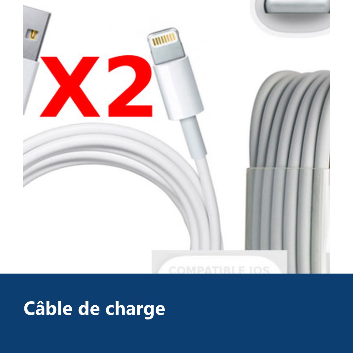 Vue de détail – X2 Cable Usb pour Iphone 6 /6S / 6Plus / 6SPlus PACK X2