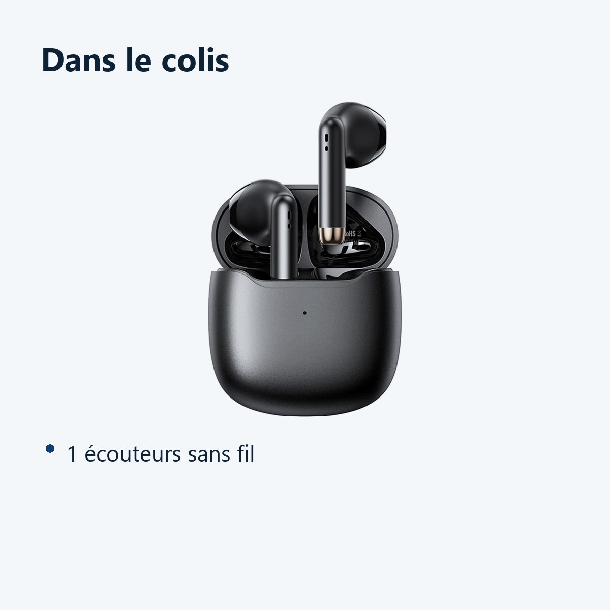 Contenu du colis – Ecouteurs Bluetooth 5,3 Noir sans Fil pour iOS et Android / Google Pixel / Xiaomi / Honor / Motorola -