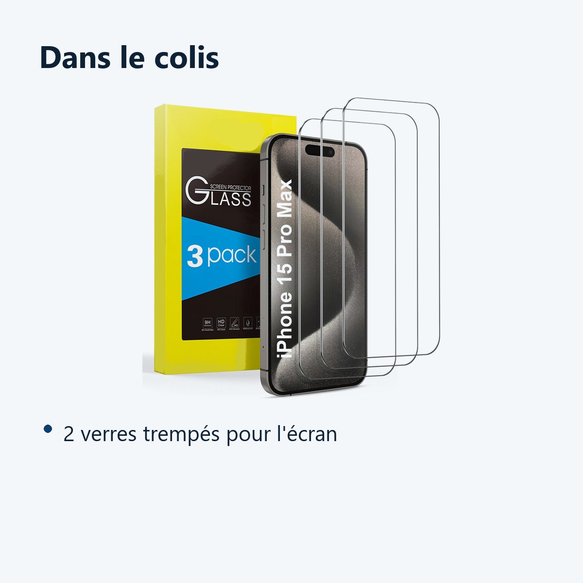 Contenu du colis – Verres Trempes X3 Pour iPhone 15 Pro Max