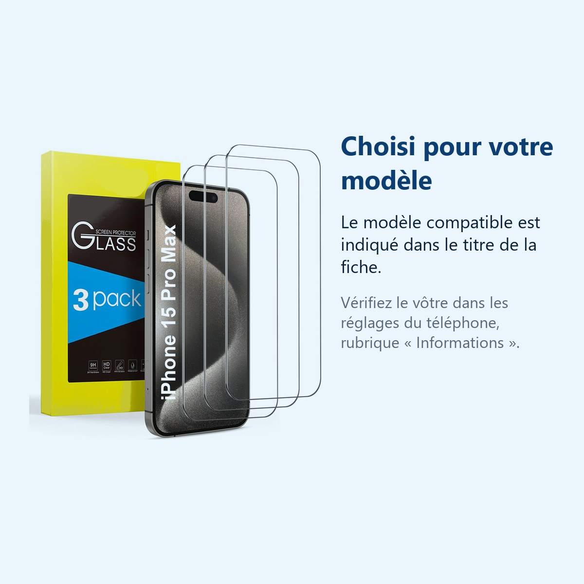 Accessoire ajusté au modèle exact – Verres Trempes X3 Pour iPhone 15 Pro Max