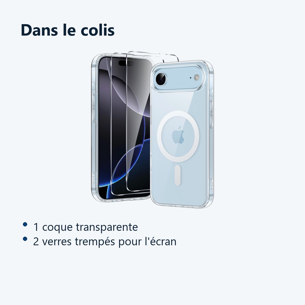 Contenu du colis – Coque Silicone Transparente Compatible Magsafe + 2 Verres Trempes Pour iPhone 17 Air