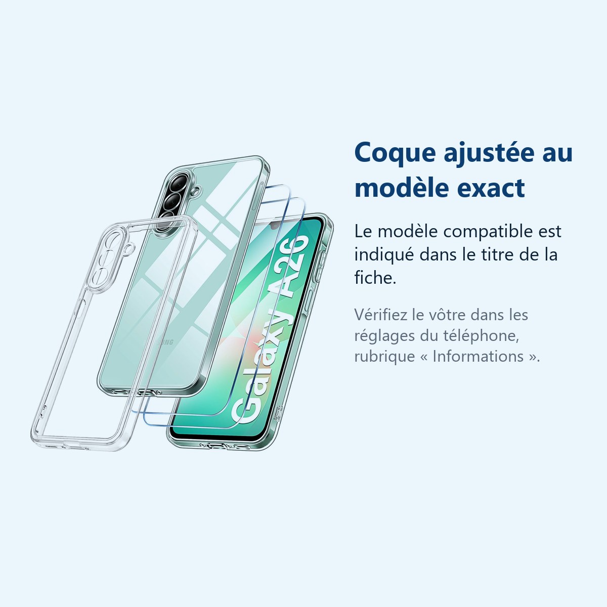 Accessoire ajusté au modèle exact – Coque Silicone Transparente + 2 Verres Trempes Pour Samsung Galaxy A26 5G