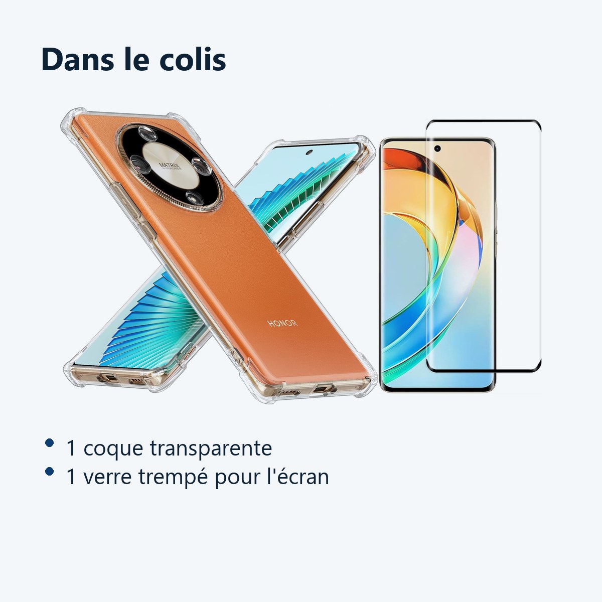 Contenu du colis – Coque Pour Honor Magic 6 Lite 5G Silicone Transparente Angles Renforces + Verre Trempe