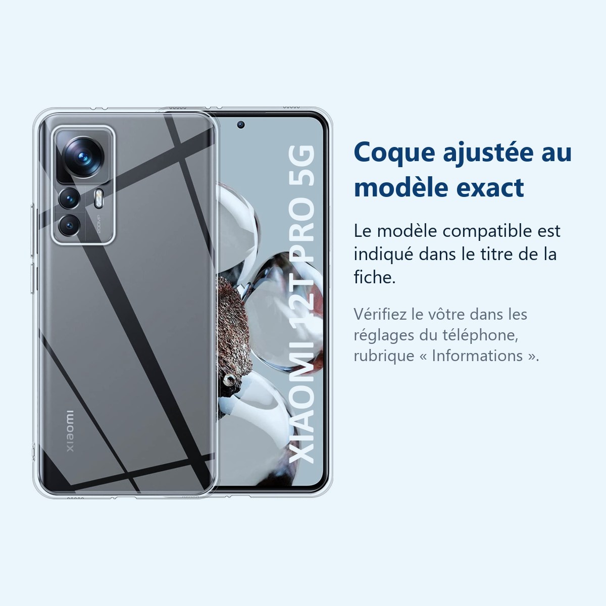 Accessoire ajusté au modèle exact – Coque Silicone Transparente Pour Xiaomi 12T Pro 5G