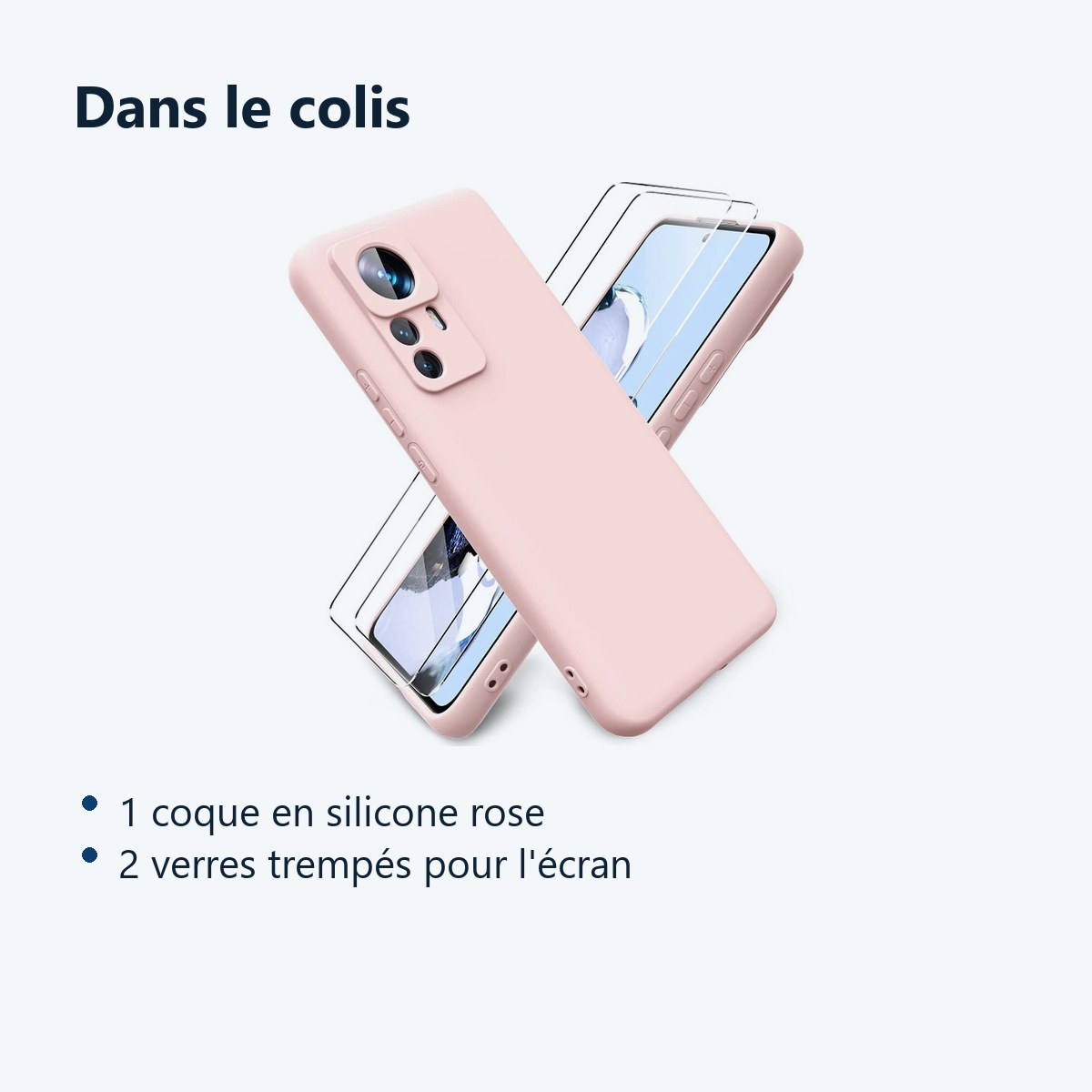 Contenu du colis – Coque Silicone Couleur Rose + 2 Verres Trempes Pour Xiaomi 12T Pro 5G