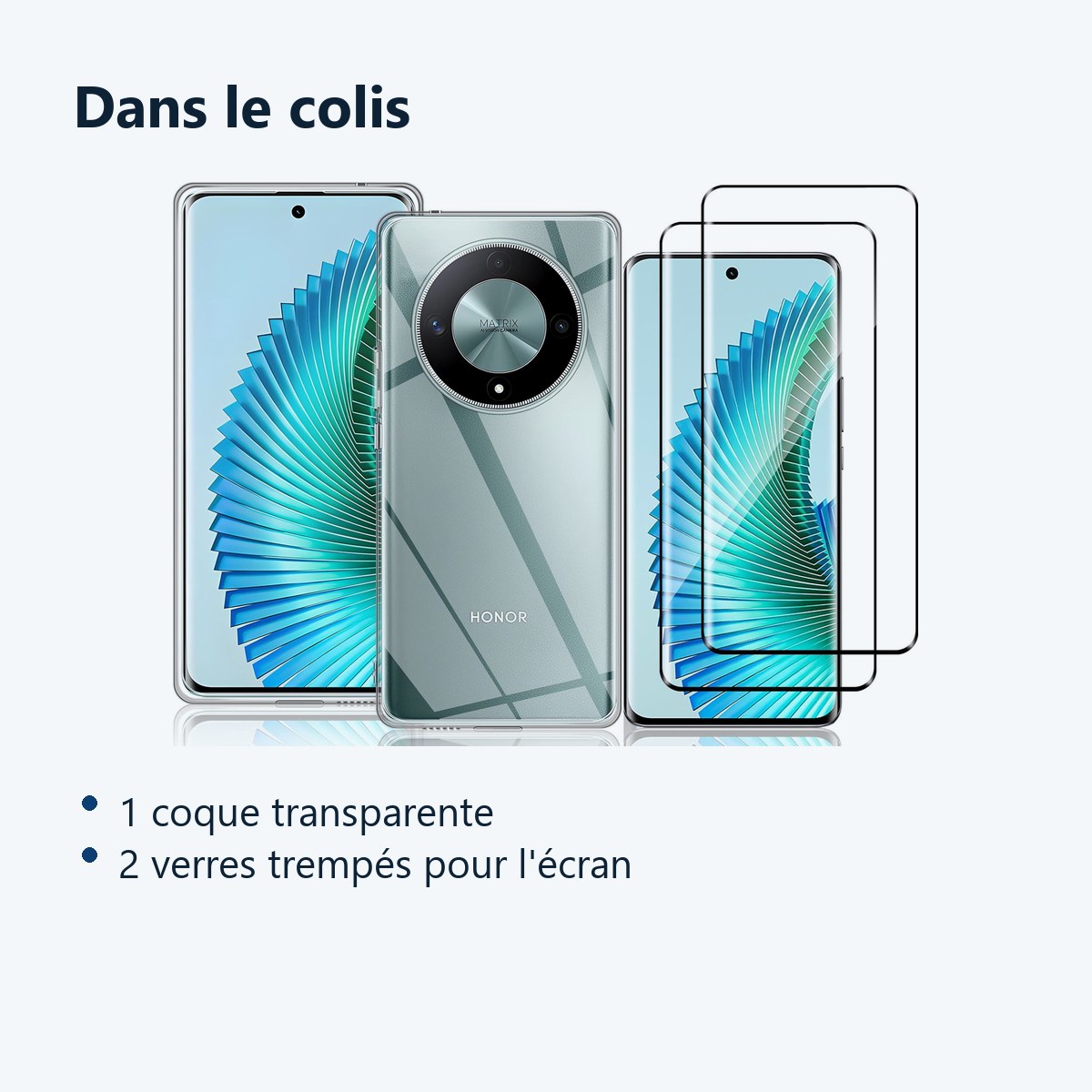 Contenu du colis – Coque Silicone Transparente + 2 Verres Trempes Pour Honor Magic 6 Lite 5G