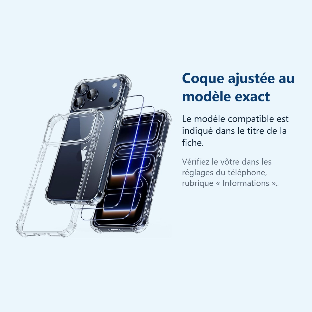 Accessoire ajusté au modèle exact – Coque Transparente Antichoc Angles Renforcés pour Apple iPhone 17 Pro Max + 2 Verres Trem