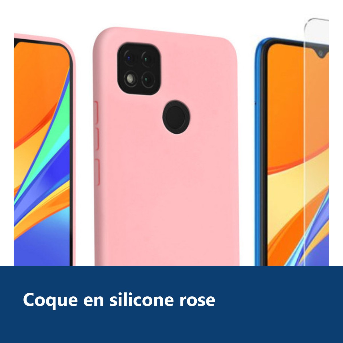 Vue de détail – Coque Silicone Couleur Rose + Verre Trempe Pour Xiaomi Redmi 9C / 9C NFC