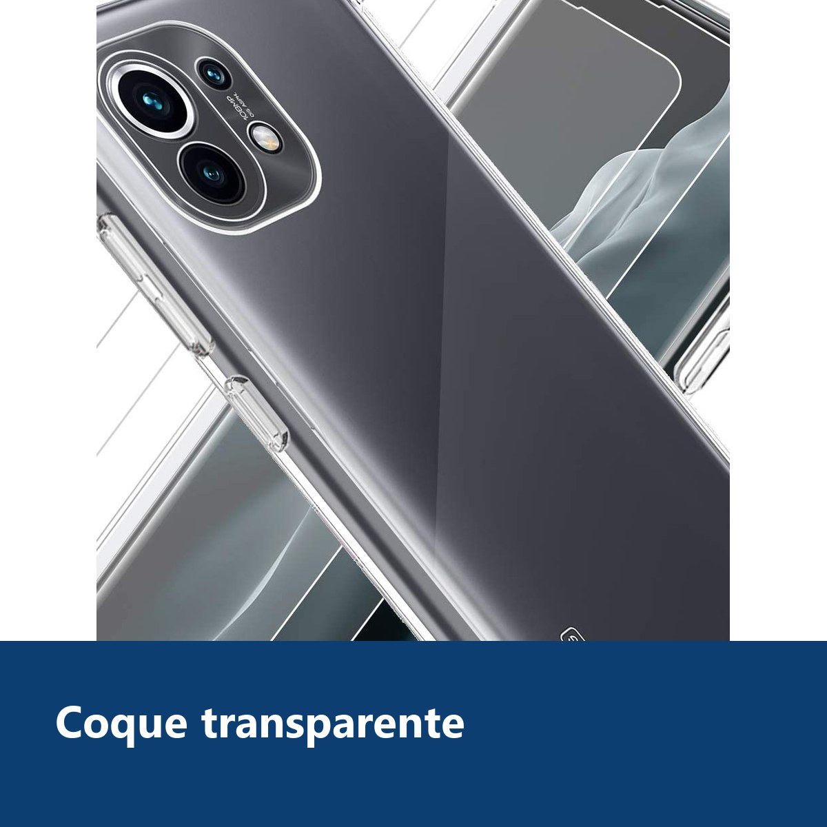 Vue de détail – Coque Silicone Transparente Quatre Coins Renforces + 2 Verres Trempes Pour Xiaomi Mi 11 Lite 5G NE