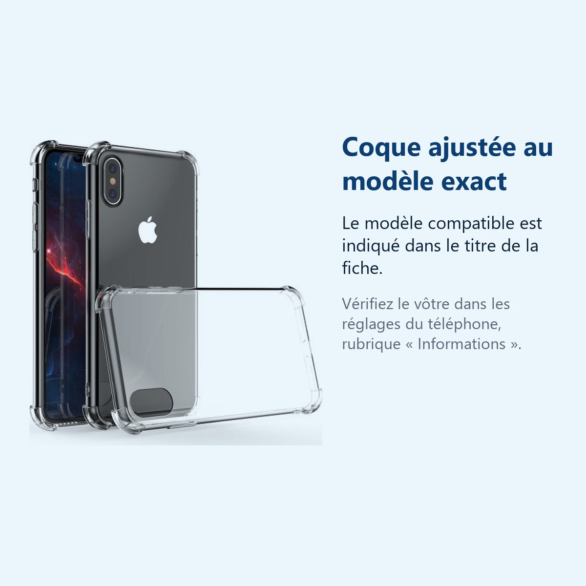Accessoire ajusté au modèle exact – Coque Silicone pour iPhone Xr Etui de Protection Transparent Antichoc avec Quatre Coins R