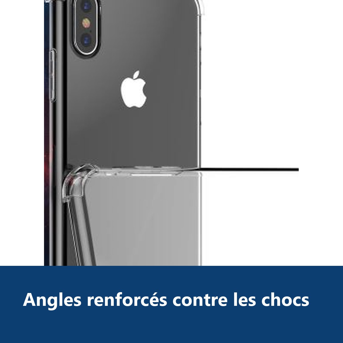 Vue de détail – Coque Silicone pour iPhone Xr Etui de Protection Transparent Antichoc avec Quatre Coins Renforces