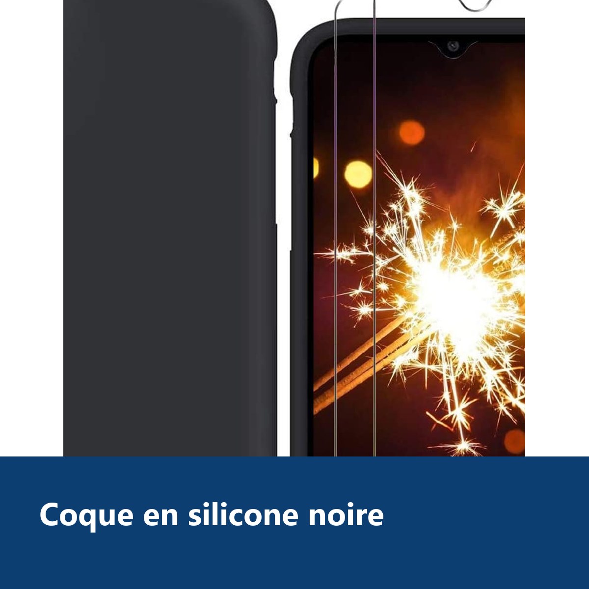 Vue de détail – Coque Silicone Noir + 2 Verres Trempes Pour Xiaomi Redmi 9A