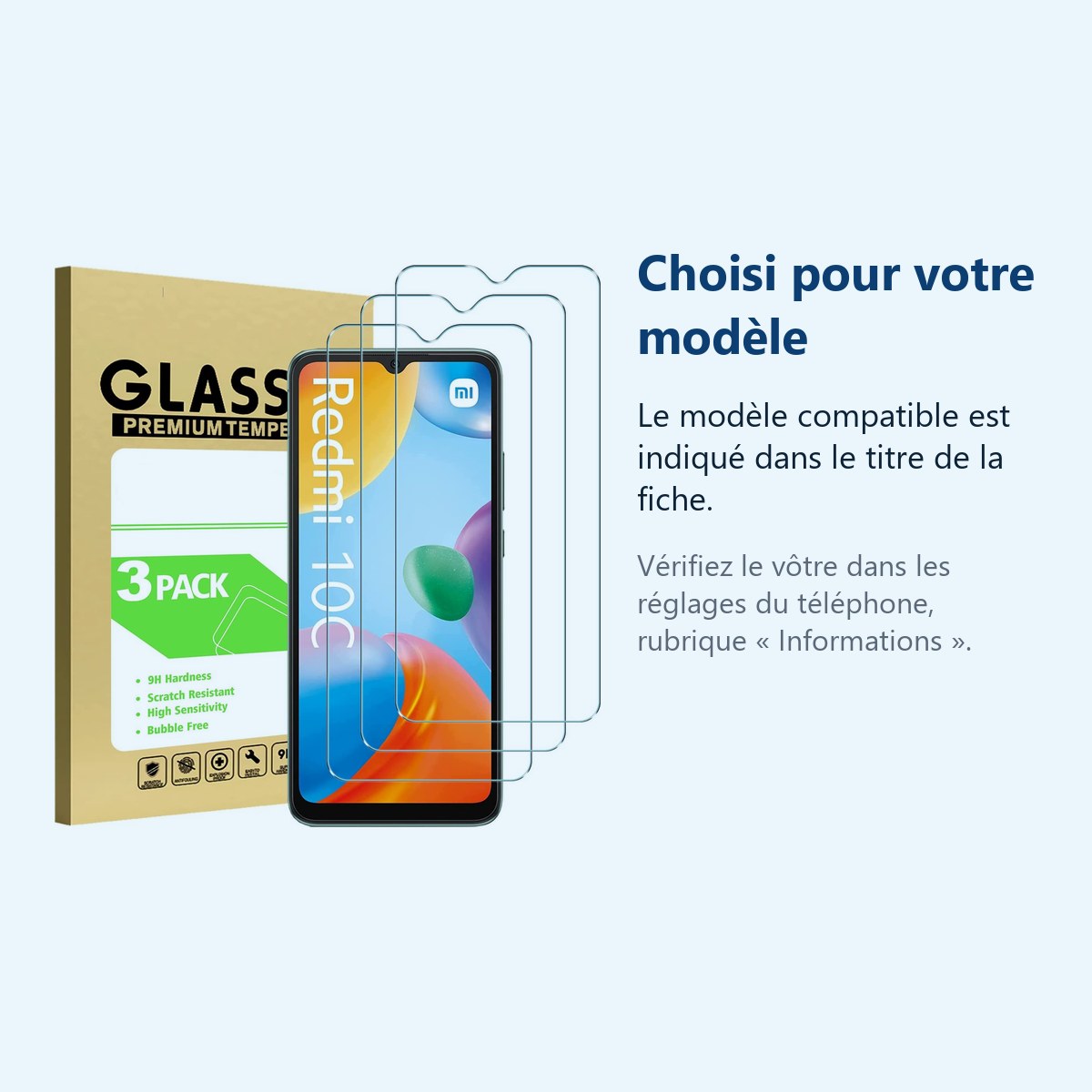 Accessoire ajusté au modèle exact – 3x Films Verres Trempes Pour Xiaomi Redmi 10C