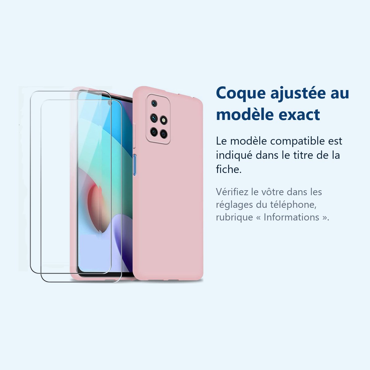 Accessoire ajusté au modèle exact – Coque Silicone Rose + 2 Verres Trempes Pour Xiaomi Redmi 10