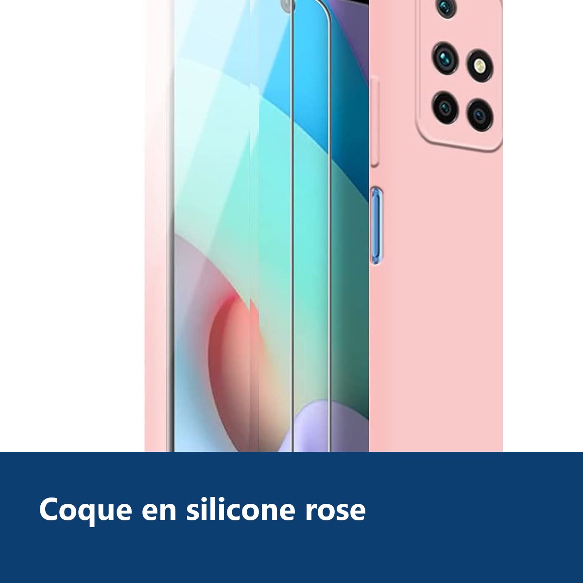 Vue de détail – Coque Silicone Rose + 2 Verres Trempes Pour Xiaomi Redmi 10