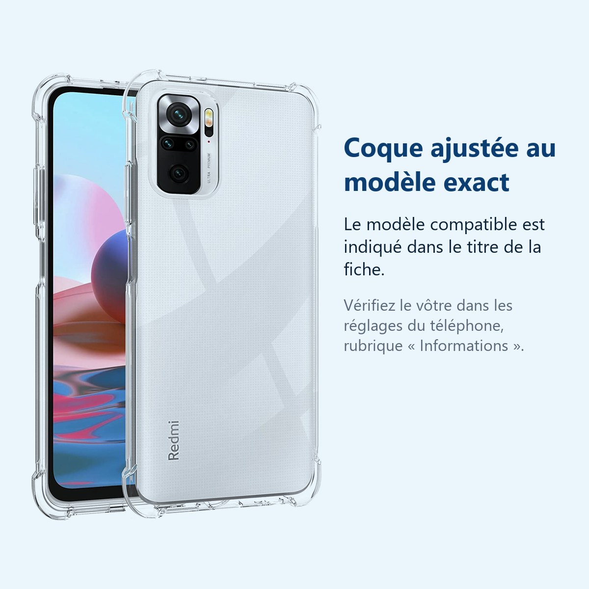 Accessoire ajusté au modèle exact – Coque Silicone Transparente Angles Renforces + Verre Trempe Pour Xiaomi Redmi Note 10 4G