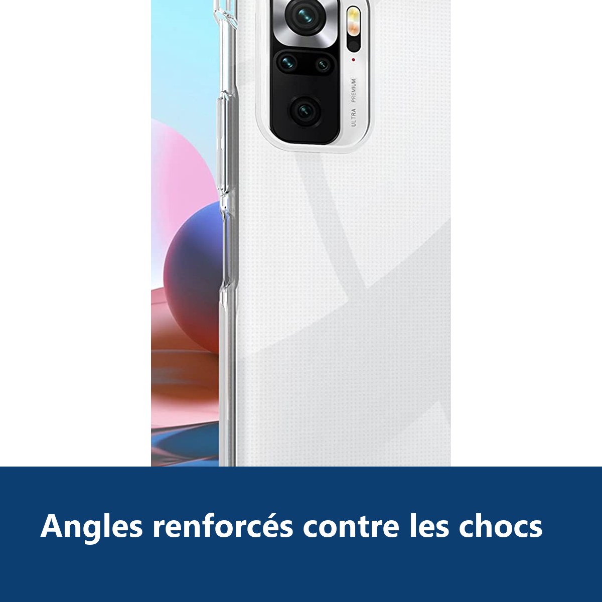 Vue de détail – Coque Silicone Transparente Angles Renforces + Verre Trempe Pour Xiaomi Redmi Note 10 4G / Note 10S
