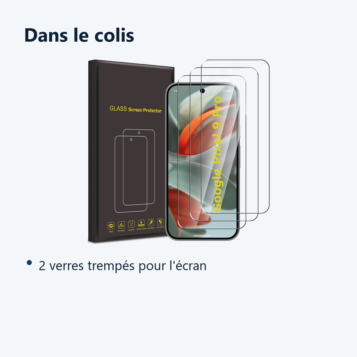 Contenu du colis – Verres Trempes X3 Pour Google Pixel 9 Pro