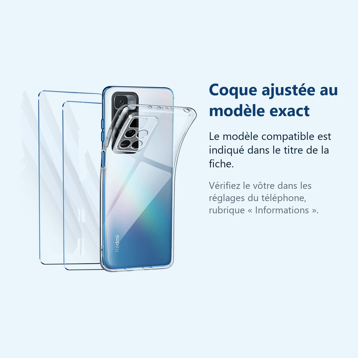 Accessoire ajusté au modèle exact – Coque Silicone Transparente + 2 Verres Trempes Pour Xiaomi Redmi 10