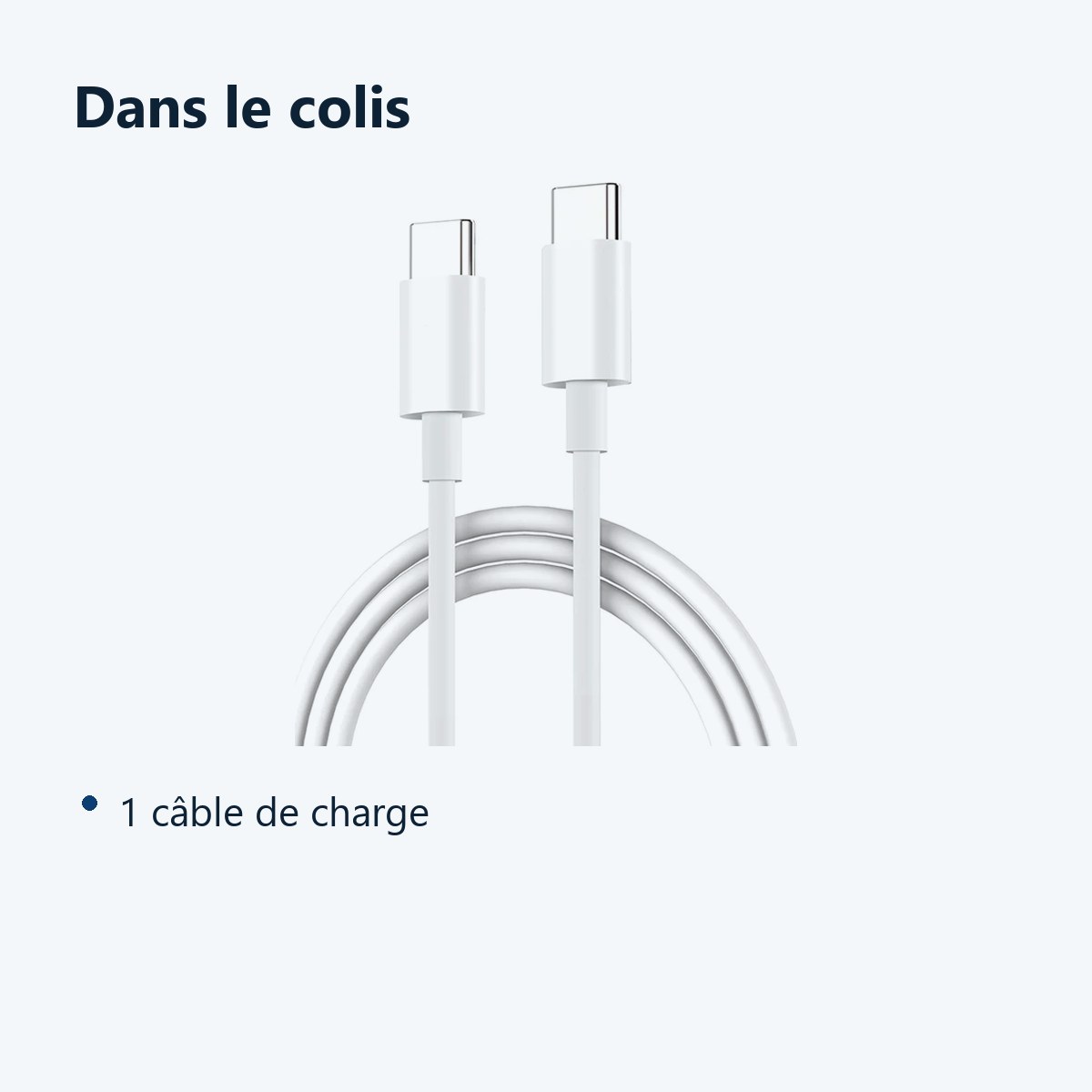 Contenu du colis – Cable de charge USB Type C vers USB Type C pour Samsung Huawei Xiaomi Apple Oppo