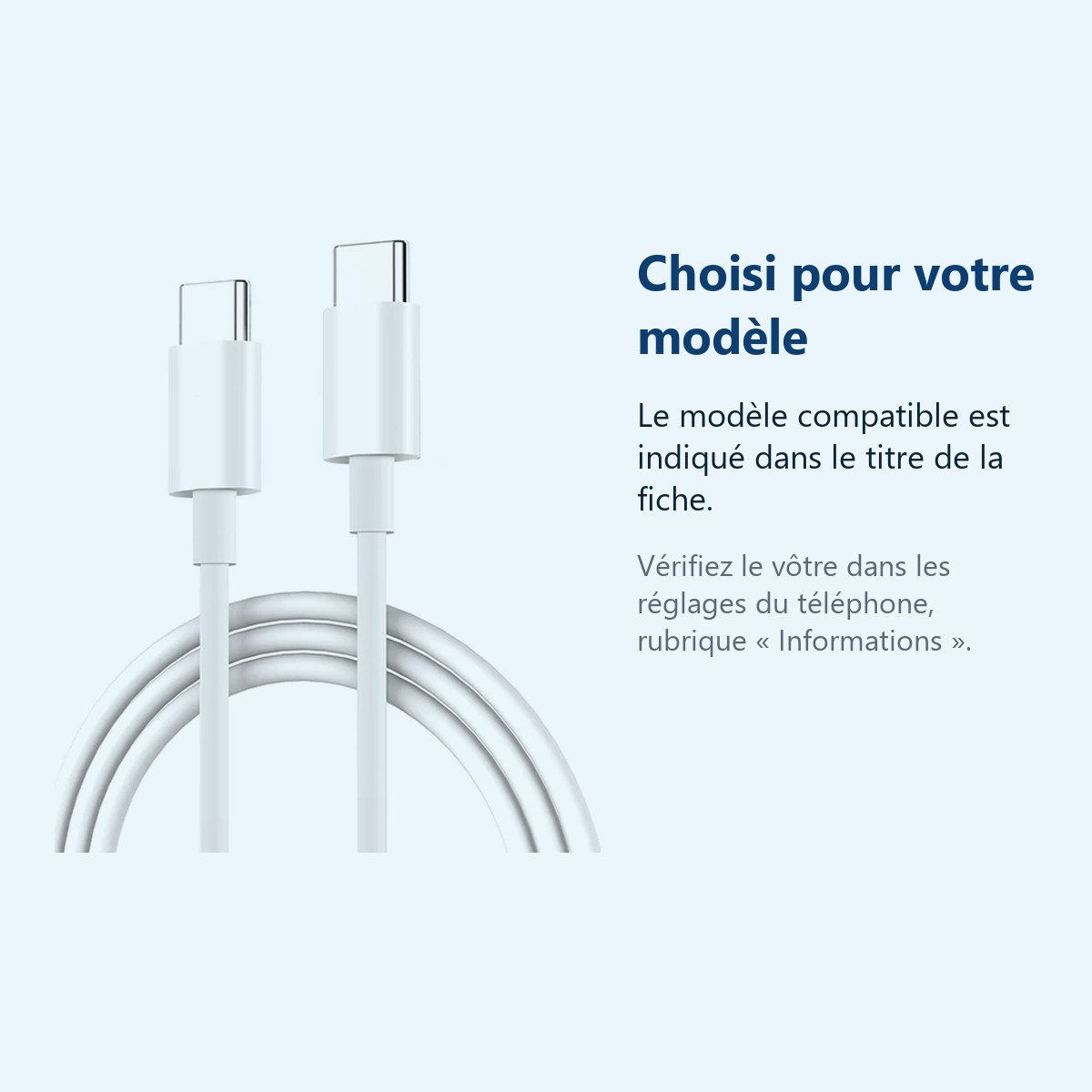 Accessoire ajusté au modèle exact – Cable de charge USB Type C vers USB Type C pour Samsung Huawei Xiaomi Apple Oppo