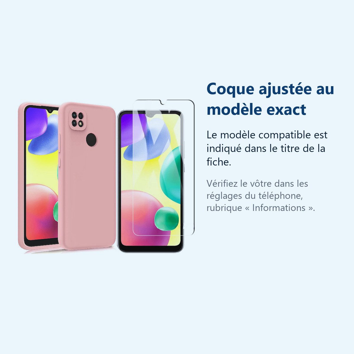 Accessoire ajusté au modèle exact – Coque Pour Xiaomi Redmi 10A Silicone Rose + Verre Trempe