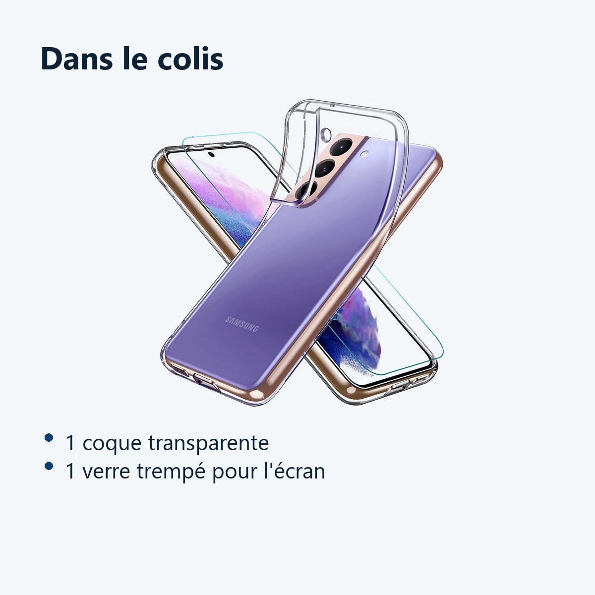 Contenu du colis – Coque Silicone Transparente + Verre Trempe Pour Samsung Galaxy S22 5G
