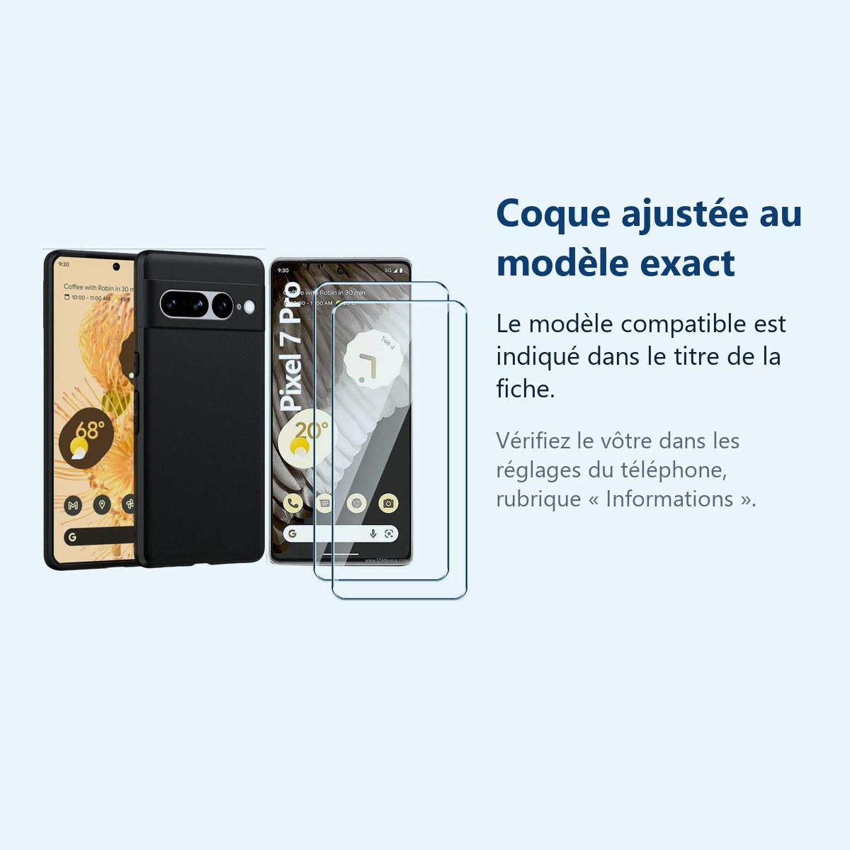Accessoire ajusté au modèle exact – Coque Silicone Noire + 2 Vitres Protection Ecran Pour Google Pixel 7 Pro 5G
