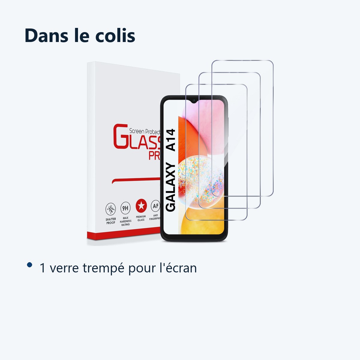 Contenu du colis – Verre Trempé pour Samsung Galaxy A14 4G/5G (6,6 pouces) [Pack 3] Film Vitre Protection Ecran