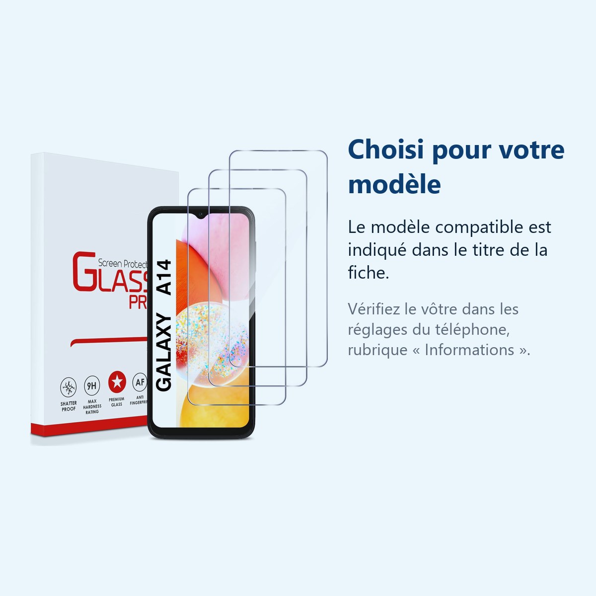 Accessoire ajusté au modèle exact – Verre Trempé pour Samsung Galaxy A14 4G/5G (6,6 pouces) [Pack 3] Film Vitre Protection Ec
