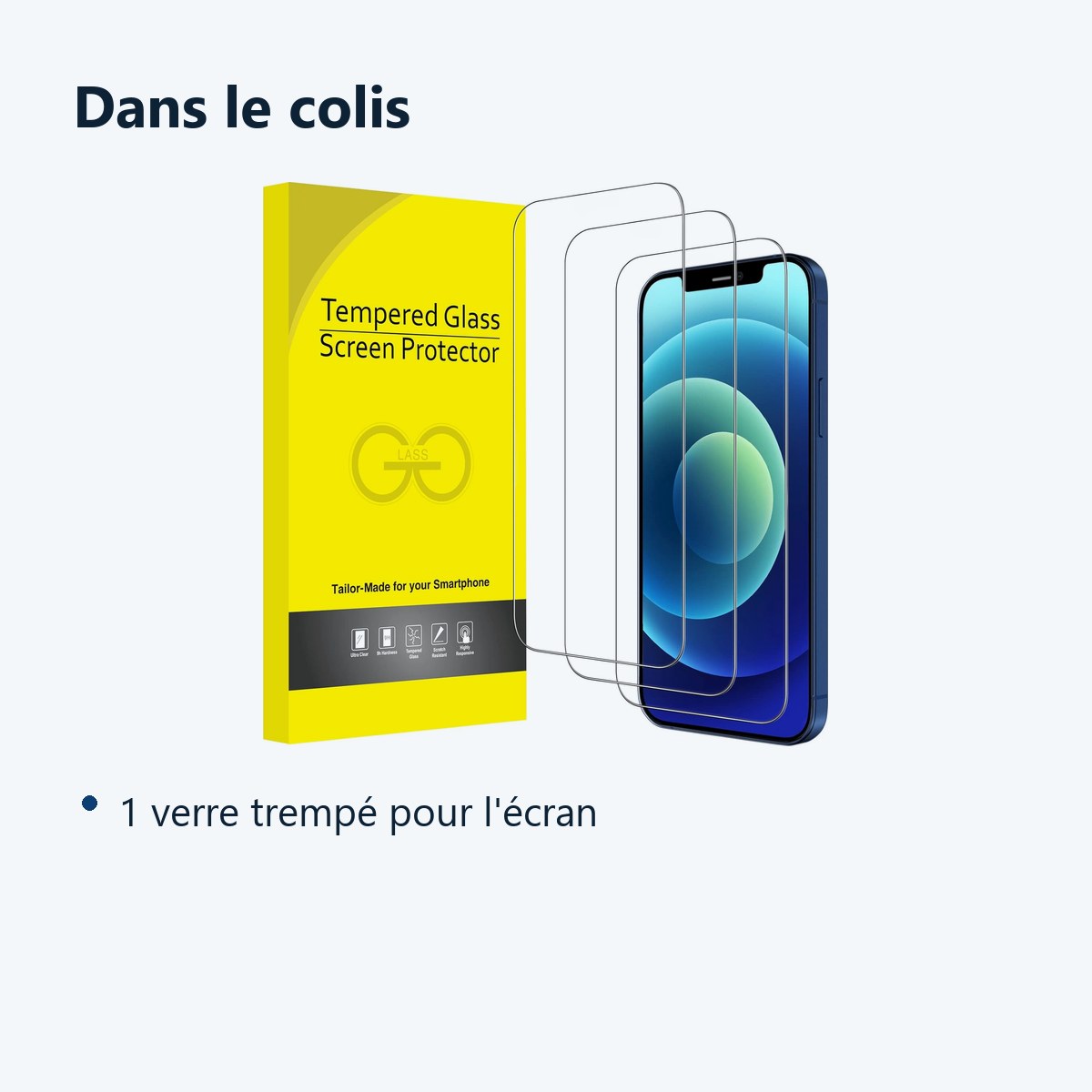 Contenu du colis – Verre Trempé pour iPhone 12 - 12 Pro (6,1 pouces) [Pack 3] Film Vitre Protection Ecran