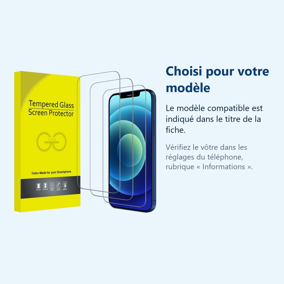 Accessoire ajusté au modèle exact – Verre Trempé pour iPhone 12 - 12 Pro (6,1 pouces) [Pack 3] Film Vitre Protection Ecran